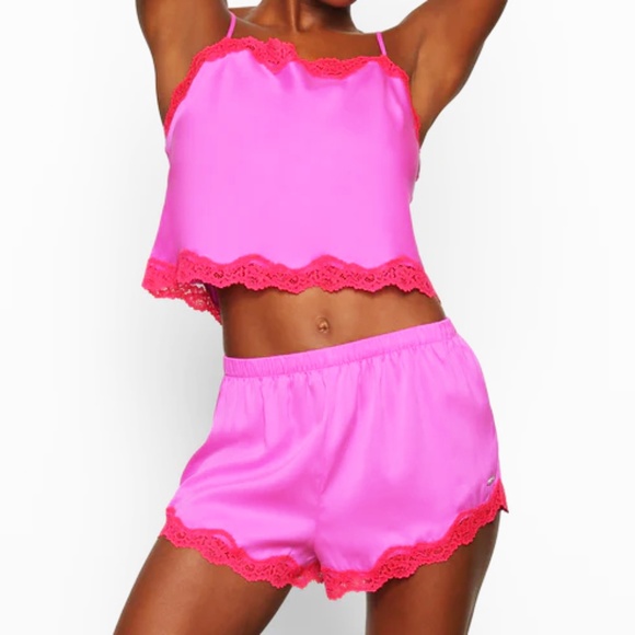 SKIMS Other - SKIMS Lace Trimmed Silk Cami & Shorts - Neon Orchid - NWT